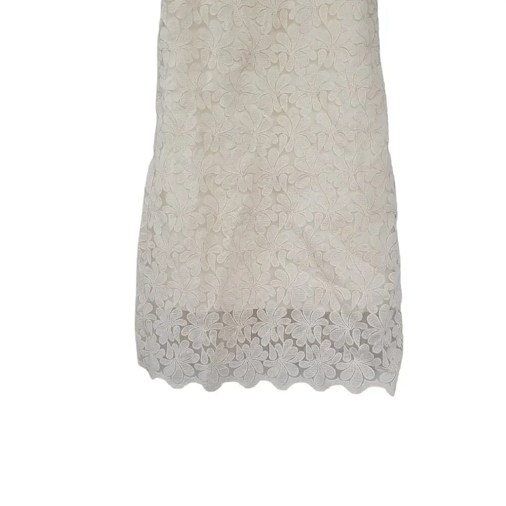 TheOpen Product Ivory Floral Applique Short Sleeve Shift Dress Women Sz S/M - Picture 5 of 7